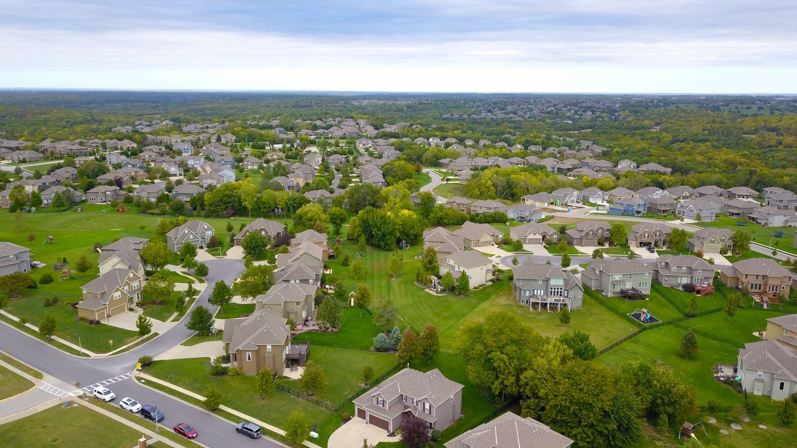 Aerial view of a suburban Hamilton County neighborhood